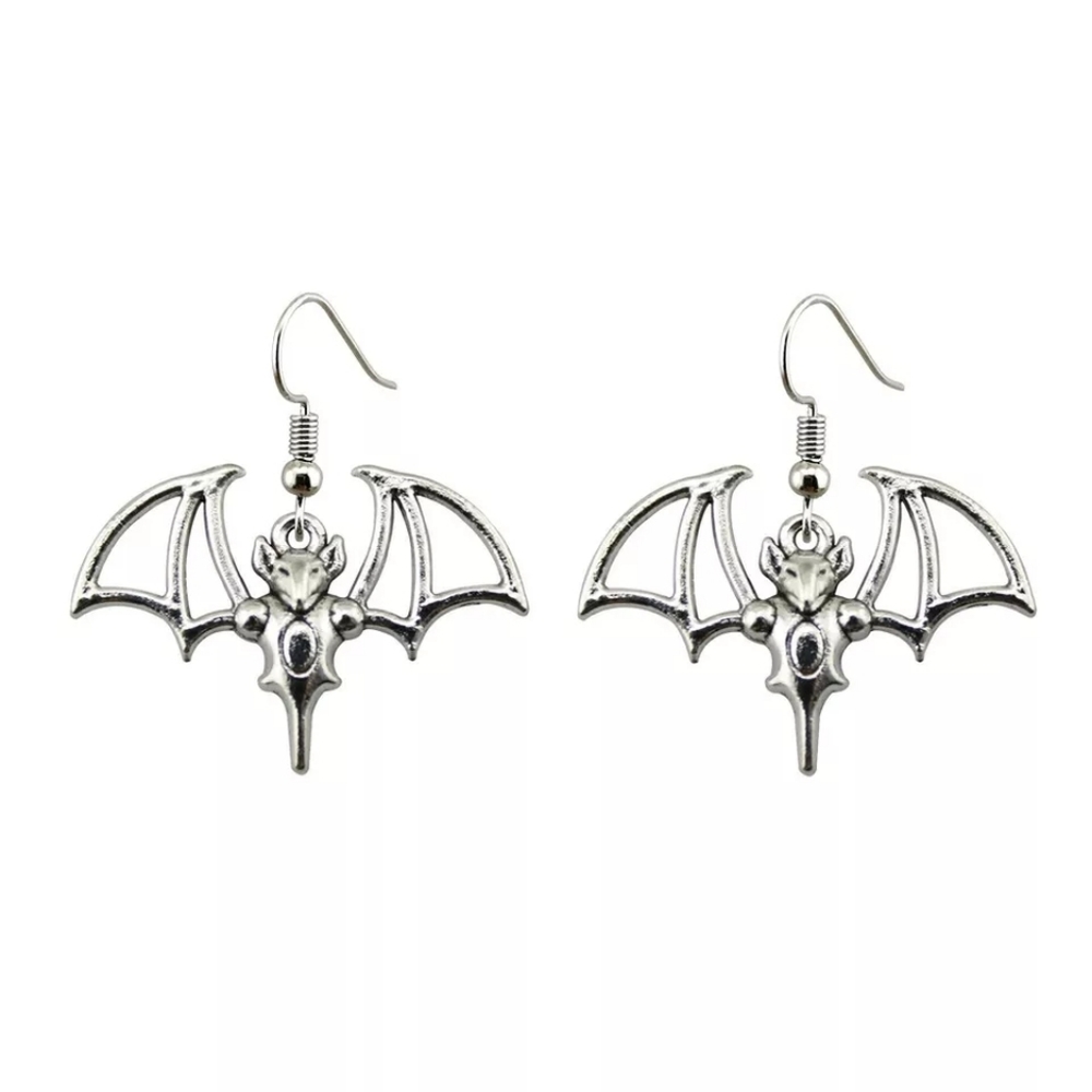 Silver Hanging Vampire Bat Dangle Earrings